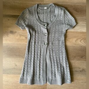 Classic Short-Sleeve Cable Knit Cardigan Sweater - Gray